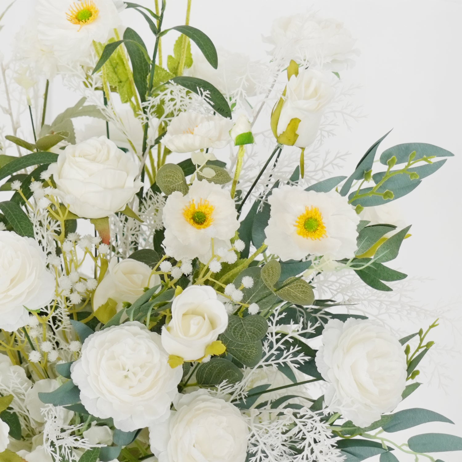 Artificial White Green Wedding KT Backdrop Flower Row Decor